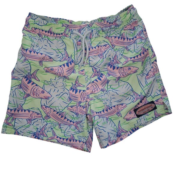 Vineyard Vines Other - Vineyard Vines Green Blue Pink Fish Print Swim Trunks Bathing Suit Size 6